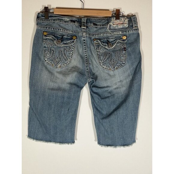 Vintage Y2K Mek Denim cut-off denim long shorts sz 31 stitching distressed - Picture 3 of 12